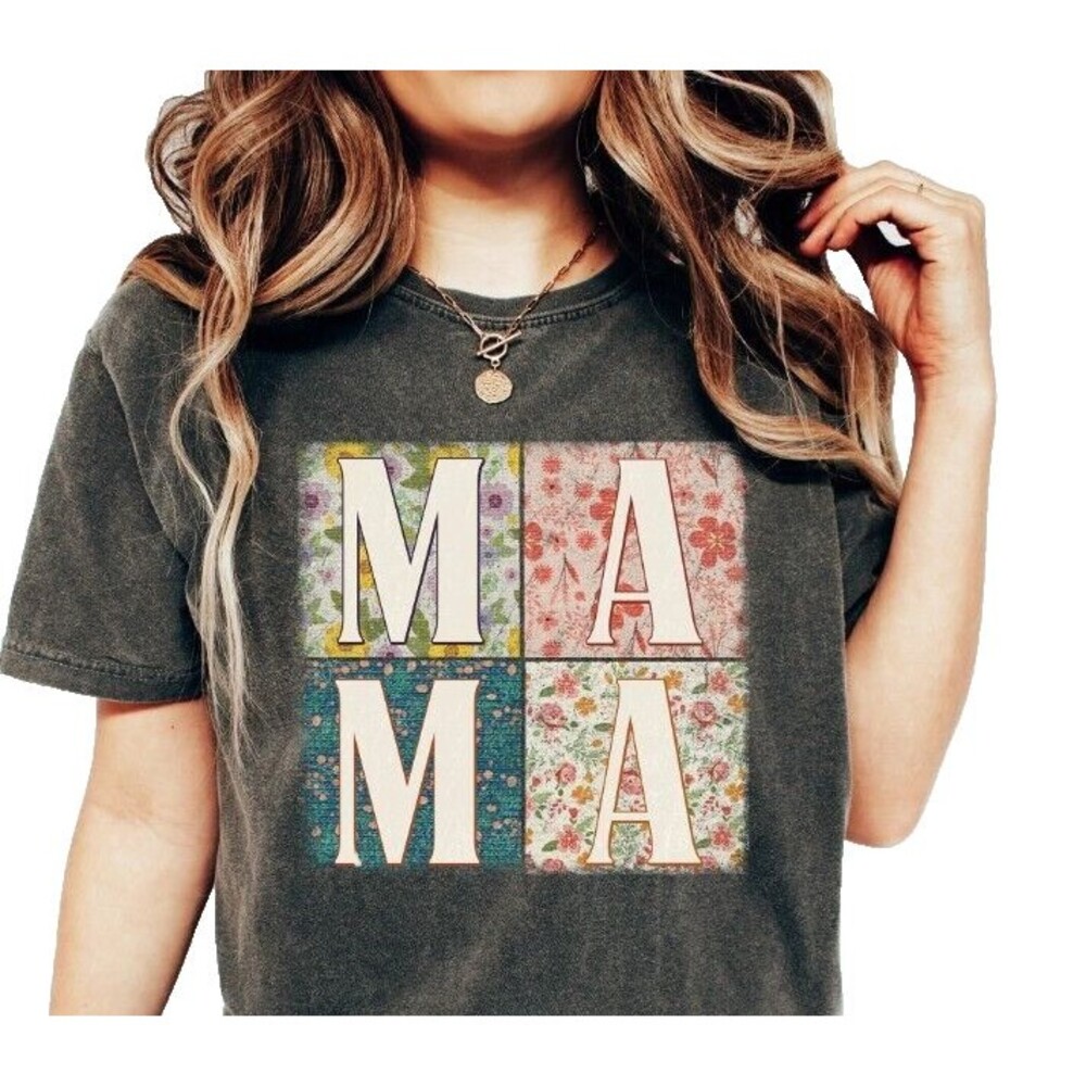 Boho MAMA Floral T-Shirt – Gray, Medium | Cute Mother's Day Gift Tee